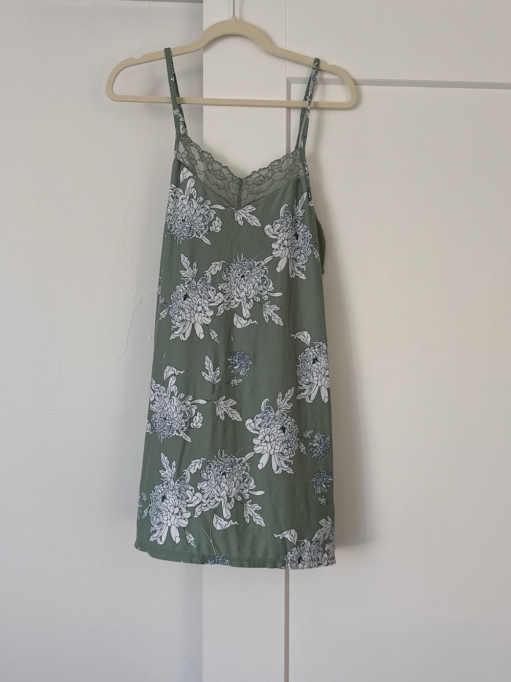 Floral Lace-Trim Slip Chemise - Olive Green